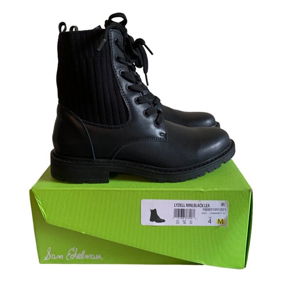NWT SAM EDELMAN Kids Lydell Black Leather Combat Boots Size 4/Womens 5.5 - Picture 5 of 7
